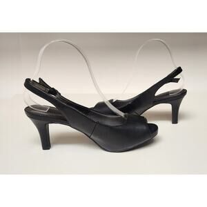 Jones New York Slingback Peep-Toe Black Sandal Heel Shoes Size 8.5